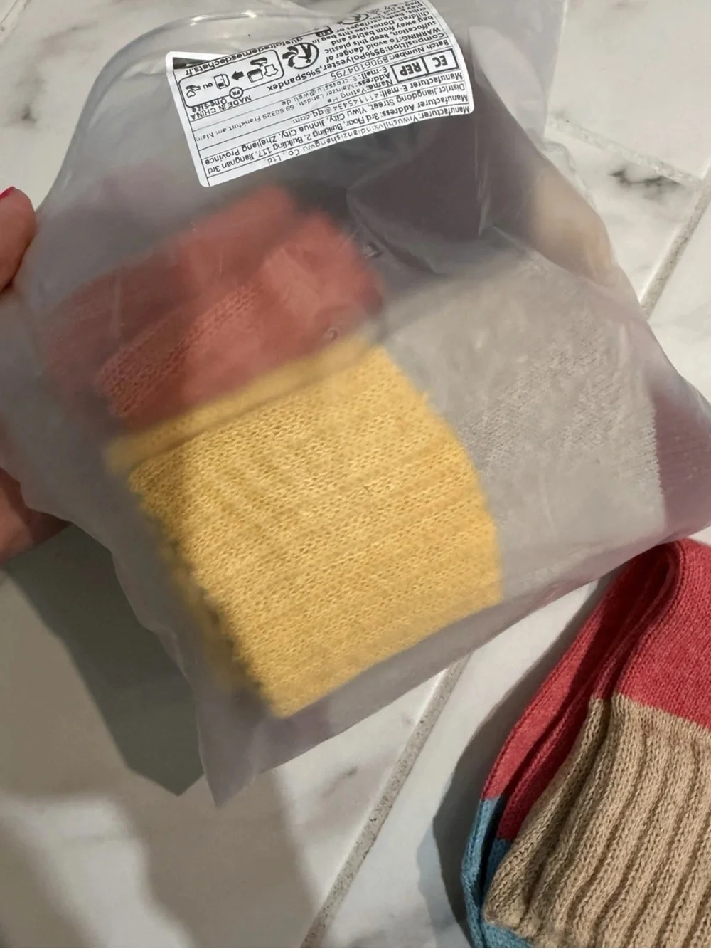 Colorblock Knit Crew Socks in Coral, Tan & Sky Blue two packs 5 pair each